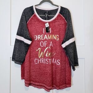 Sable Sky I'm Dreaming Of A Wine Christmas Top Maroon Black Size 3X New With Tag
